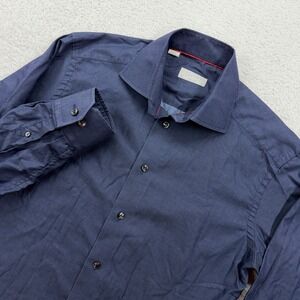 Eton Contemporary Fit Dress Shirt Navy Blue Long Sleeve Mens Size 14.5 37